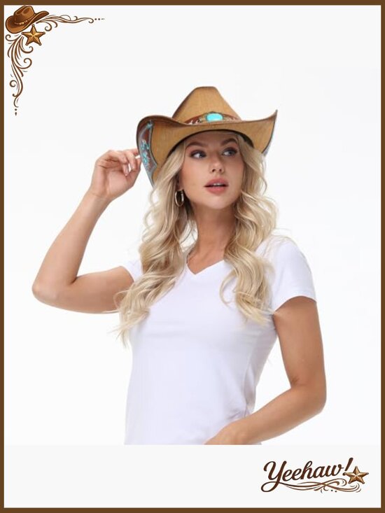 Adjustable Straw Cowboy Hat with Shapeable Brim, Sun Protection, Unisex main image 4